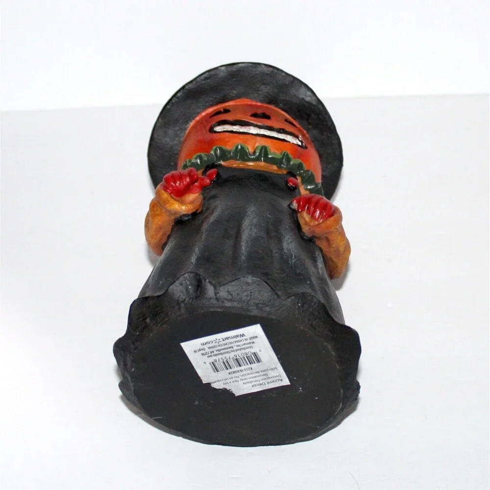 Halloween Figure Pumpkin man black dress witch hat creepy